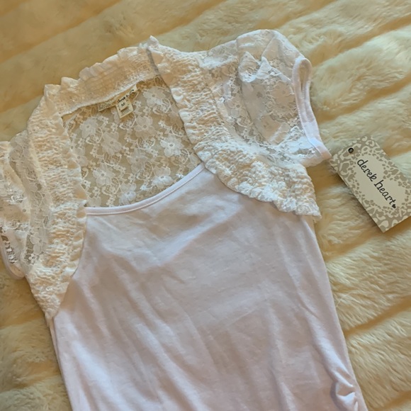 white  lace jacket bolero puff sleeve hourglass tunic tank top M NWT - Picture 9 of 9